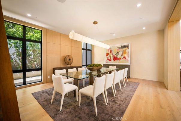 Dining room, Interior, Pendant Lights, Recessed Lighting, Wood Texture Flooring