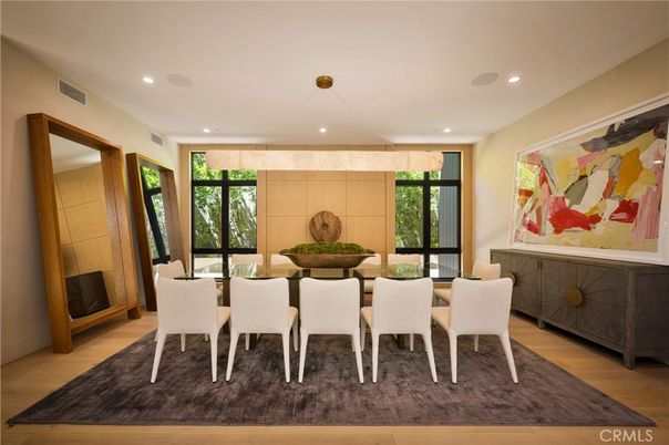 Dining room, Interior, Recessed Lighting, Wood Texture Flooring