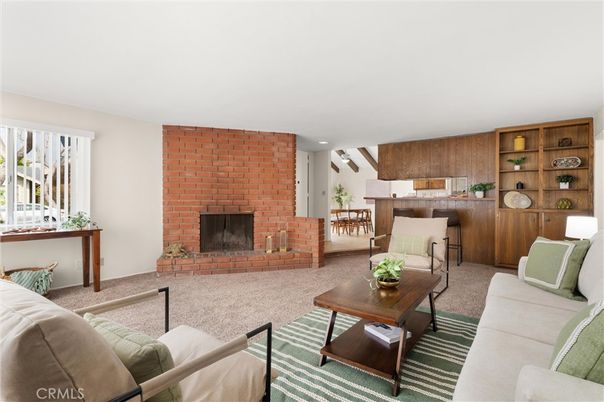 Dining room, Fireplace, Interior, Living room, Recessed Lighting, Stone Walls