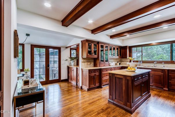 Interior, Kitchen, Recessed Lighting, Wooden Beams, Wood Texture Flooring