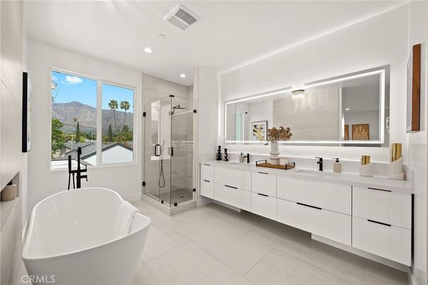 Bathroom, Dual Sink Vanities, Free Standing Baths, Glass Shower, Interior, Recessed Lighting