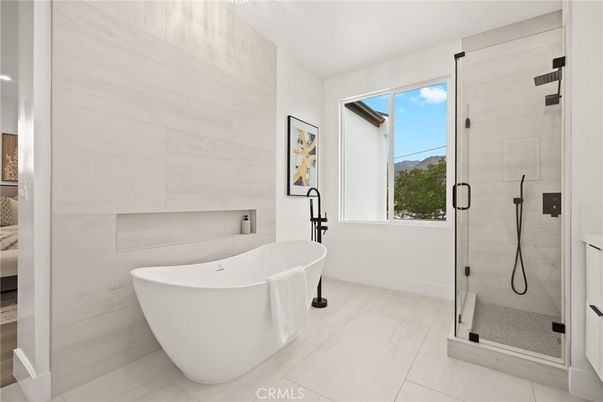 Bathroom, Free Standing Baths, Glass Shower, Interior, Marble Walls