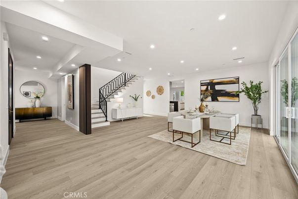 Dining room, Interior, Recessed Lighting, Wood Texture Flooring