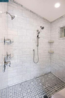 Bathroom, Glass Shower, Interior, Marble Walls, Recessed Lighting