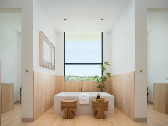 Bathroom, Interior, Recessed Lighting, Wood Texture Flooring