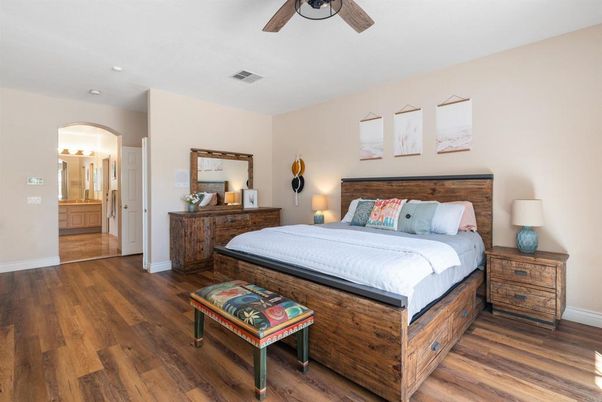 Bedroom, Interior, Recessed Lighting, Wood Texture Flooring
