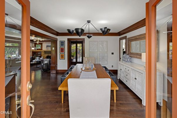 Dining room, Interior, Pendant Lights, Wood Texture Flooring