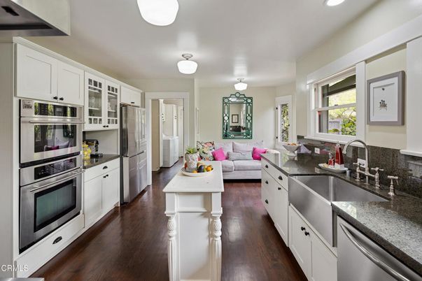 Interior, Kitchen, Living room, Recessed Lighting, Stainless Steel Appliances, Wood Texture Flooring