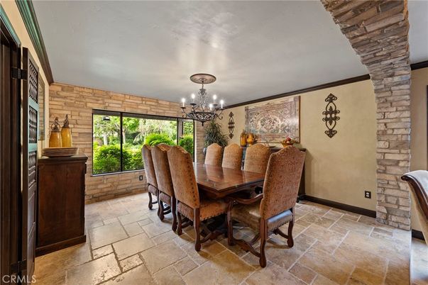 Chandelier, Dining room, Interior, Stone Walls