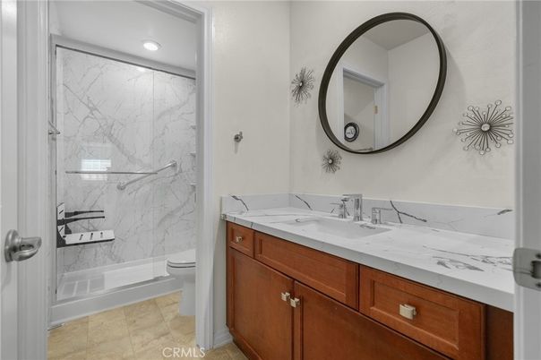 Bathroom, Interior, Marble Walls, Recessed Lighting