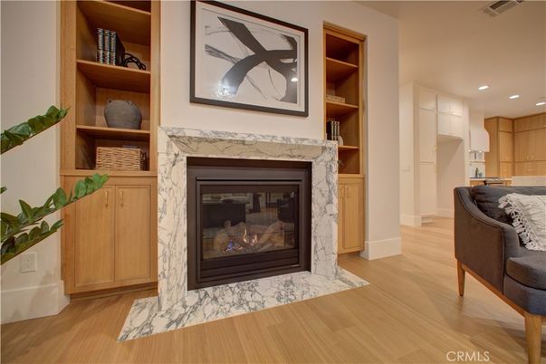 Fireplace, Interior, Recessed Lighting, Wood Texture Flooring