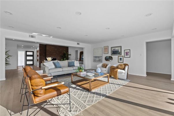 Interior, Living room, Recessed Lighting, Stone Walls, Wood Texture Flooring