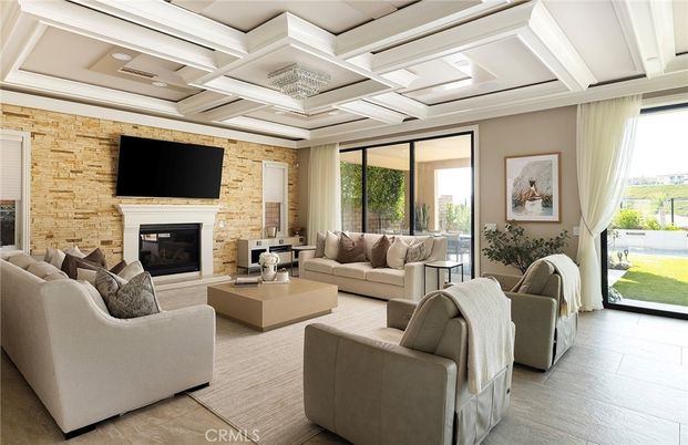 Fireplace, Interior, Living room, Recessed Lighting, Stone Walls