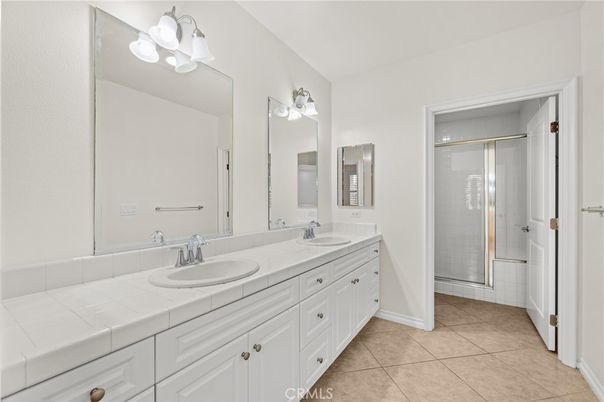 Bathroom, Dual Sink Vanities, Glass Shower, Interior, Tile Countertops