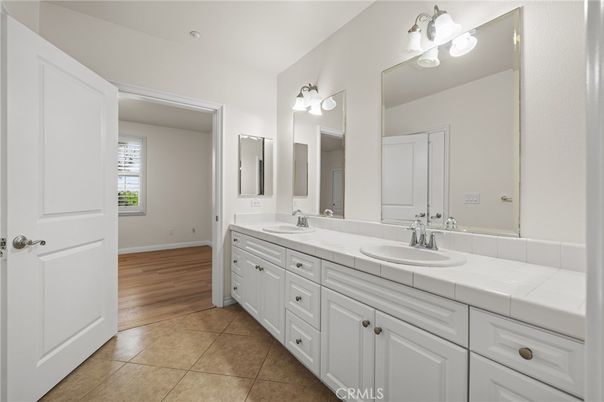 Bathroom, Dual Sink Vanities, Interior, Tile Countertops, Wood Texture Flooring
