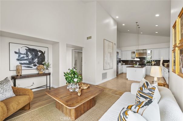 Interior, Kitchen, Living room, Pendant Lights, Recessed Lighting, Wood Texture Flooring