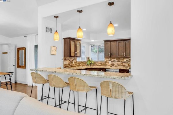 Interior, Kitchen, Pendant Lights, Recessed Lighting, Wood Texture Flooring