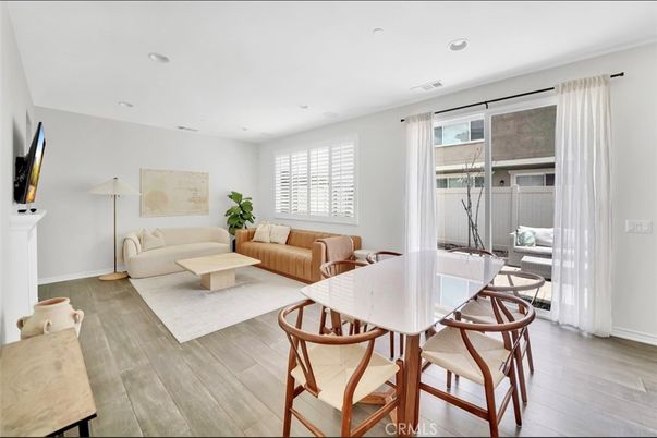 Dining room, Interior, Living room, Recessed Lighting, Wood Texture Flooring