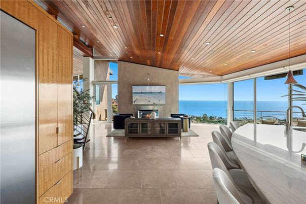 Fireplace, Interior, Pendant Lights, Recessed Lighting, Water, Wooden Ceilings
