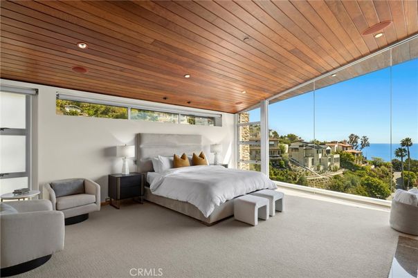 Bedroom, Interior, Recessed Lighting, Water, Wooden Ceilings