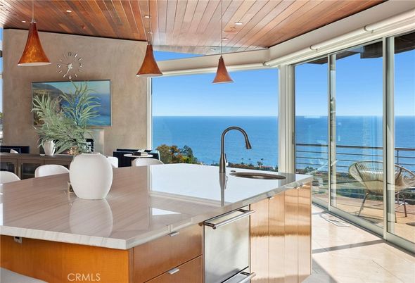 Interior, Kitchen, Pendant Lights, Recessed Lighting, Stainless Steel Appliances, Water, Wooden Ceilings