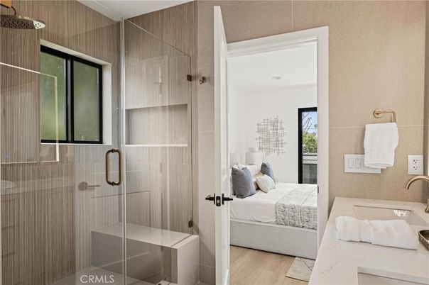 Bathroom, Bedroom, Glass Shower, Interior, Wood Texture Flooring