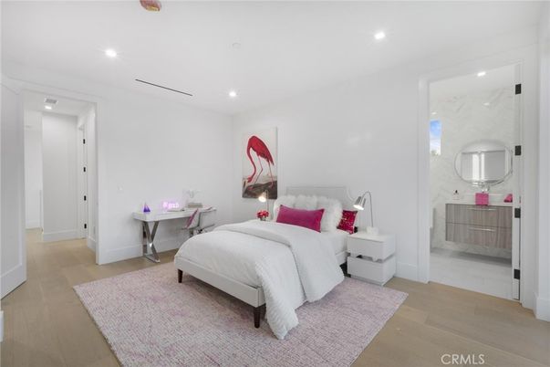 Bathroom, Bedroom, Interior, Marble Walls, Recessed Lighting, Wood Texture Flooring