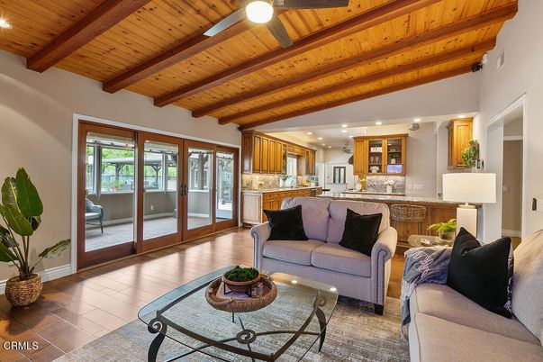 Interior, Kitchen, Living room, Recessed Lighting, Wooden Beams, Wooden Ceilings, Wood Texture Flooring