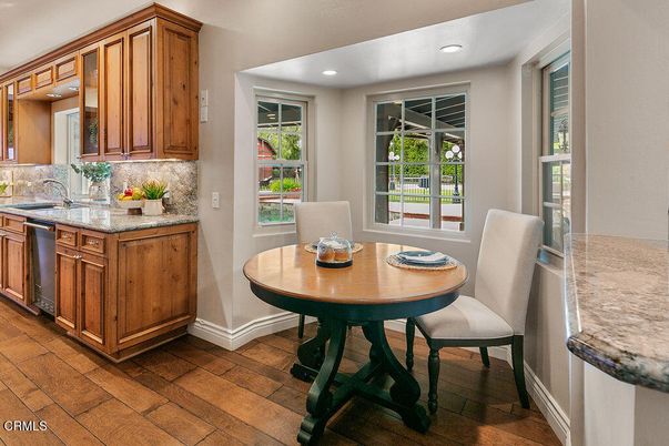 Dining room, Interior, Kitchen, Recessed Lighting, Wood Texture Flooring