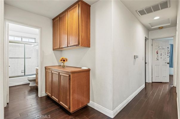 Bathroom, Glass Shower, Interior, Recessed Lighting, Wood Texture Flooring