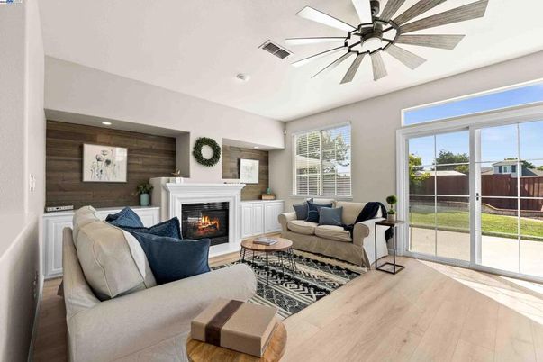 Fireplace, Interior, Living room, Recessed Lighting, Wood Texture Flooring, Wooden Walls