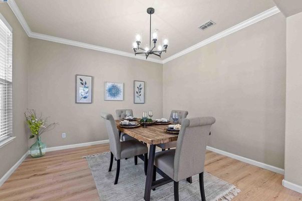 Chandelier, Dining room, Interior, Wood Texture Flooring