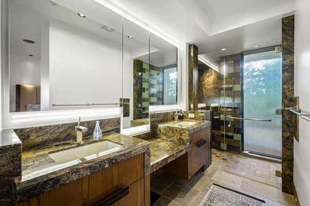 Bathroom, Dual Sink Vanities, Glass Shower, Interior, Recessed Lighting