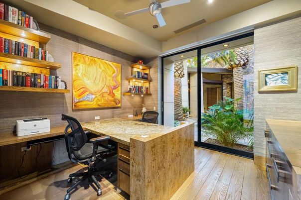 Home Office, Interior, Recessed Lighting, Wood Texture Flooring