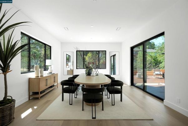 Dining room, Interior, Recessed Lighting, Wood Texture Flooring