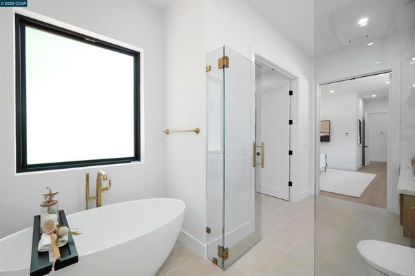 Bathroom, Free Standing Baths, Glass Shower, Interior, Recessed Lighting