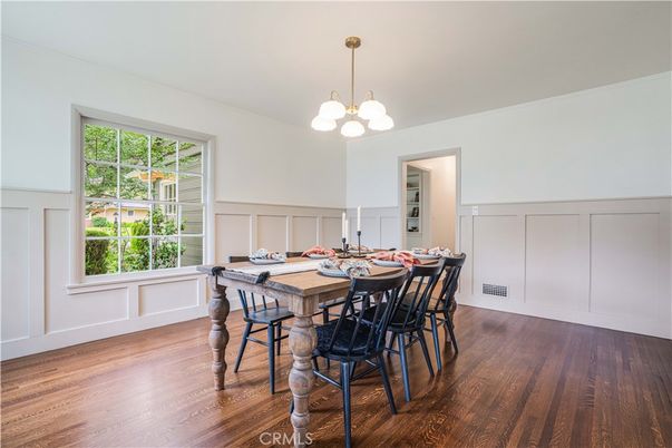 Dining room, Interior, Pendant Lights, Wood Texture Flooring