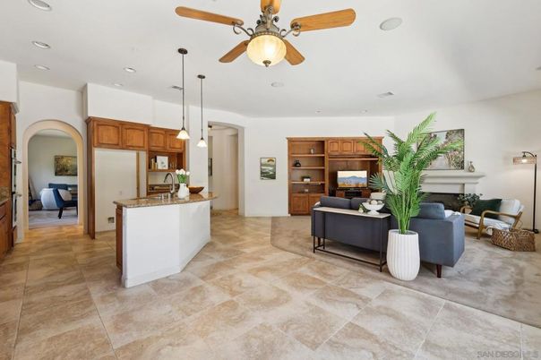 Fireplace, Interior, Kitchen, Living room, Pendant Lights, Recessed Lighting