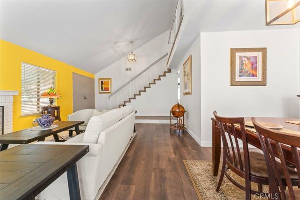 Dining room, Interior, Living room, Pendant Lights, Wood Texture Flooring