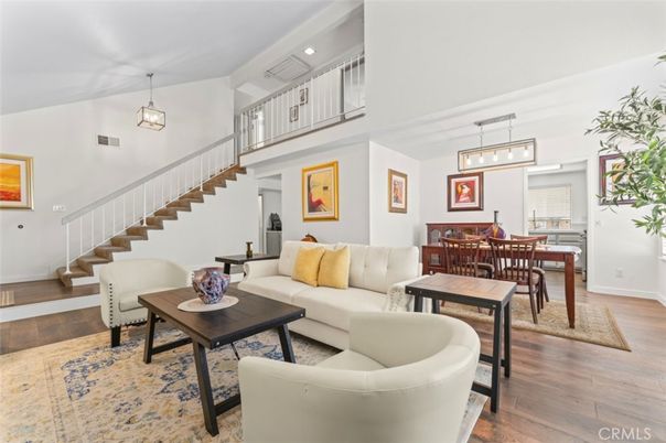 Dining room, Interior, Living room, Pendant Lights, Recessed Lighting, Wood Texture Flooring