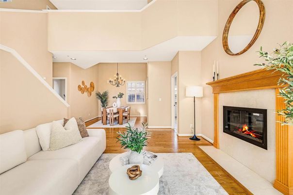 Chandelier, Dining room, Fireplace, Interior, Living room, Wood Texture Flooring
