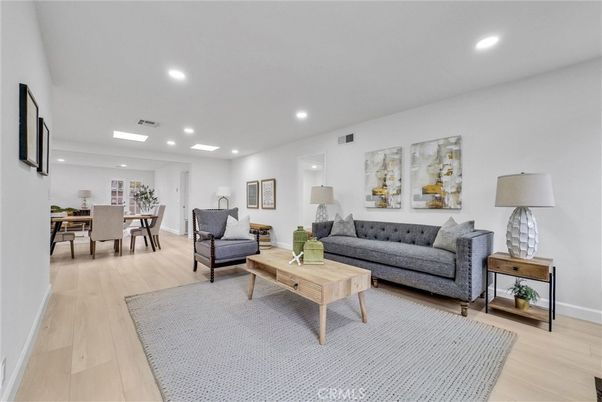 Dining room, Interior, Living room, Recessed Lighting, Wood Texture Flooring