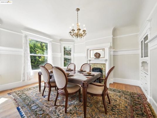 Chandelier, Dining room, Fireplace, Interior, Wood Texture Flooring