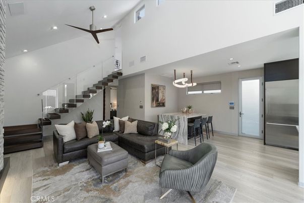 Dining room, Interior, Kitchen, Living room, Pendant Lights, Recessed Lighting, Stainless Steel Appliances, Wood Texture Flooring