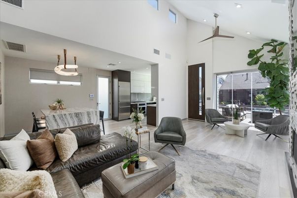 Dining room, Interior, Kitchen, Living room, Recessed Lighting, Stainless Steel Appliances, Wood Texture Flooring