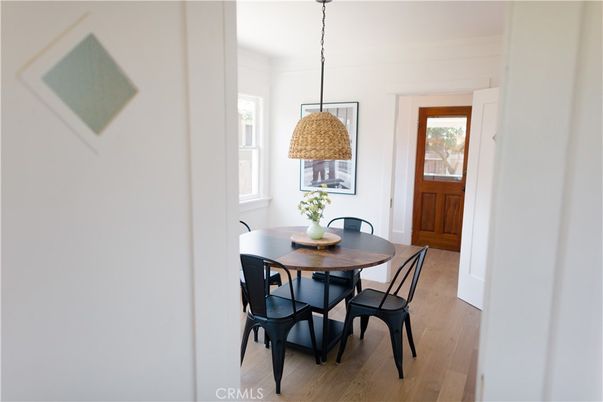 Dining room, Interior, Pendant Lights, Wood Texture Flooring