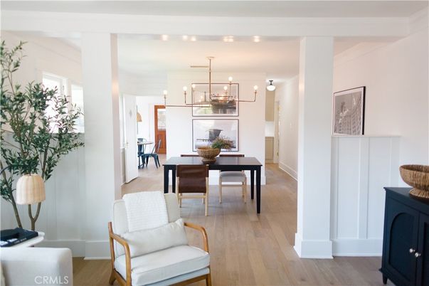 Dining room, Interior, Pendant Lights, Wood Texture Flooring