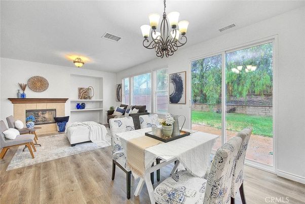 Chandelier, Dining room, Fireplace, Interior, Living room, Wood Texture Flooring
