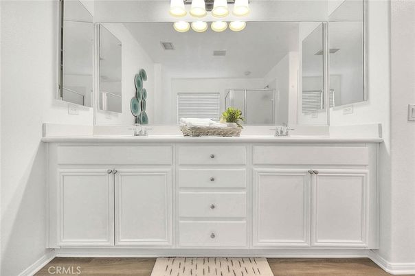 Bathroom, Dual Sink Vanities, Interior, Wood Texture Flooring