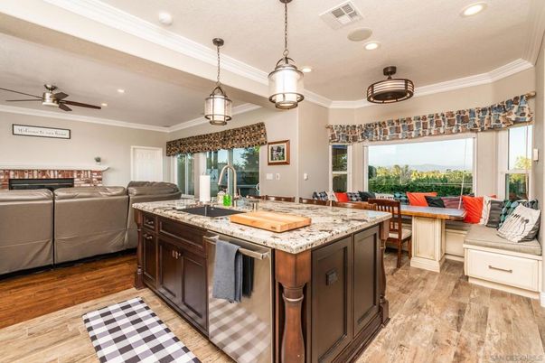 Interior, Kitchen, Living room, Pendant Lights, Recessed Lighting, Wood Texture Flooring